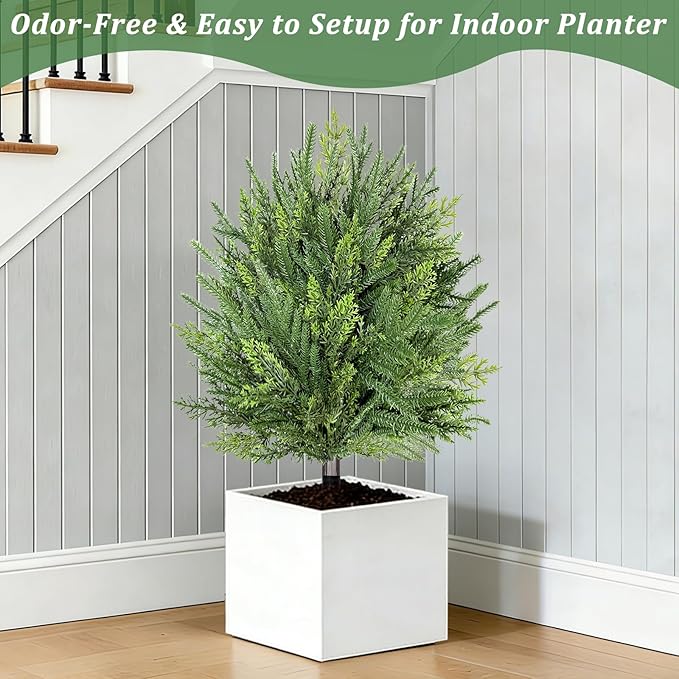 2 Pack Artificial Cypress Topiary Ball Trees with Ground Spike, 24" Norfolk Fake Bushes Shrubs UV Resistant Faux Plants Greenery for Outdoor Planters Garden Front Porch Pot Urn Fillers Spring Decor