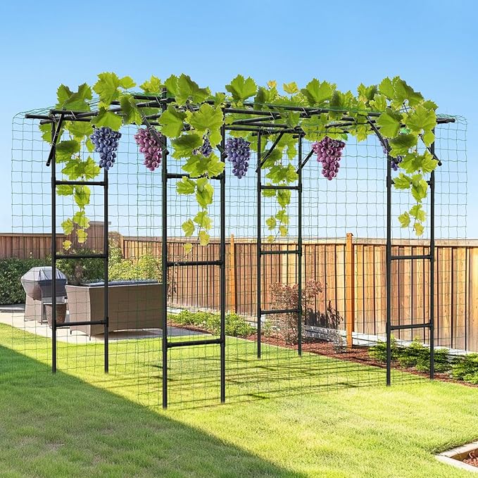 Garden Arch Trellis, 87in H x 118in L Large Garden Arch Arbor Trellis for Climbing Plants Outdoor Plant Support for Cucumber Grape Vine,Tall Metal Gardens Archway for Lawn Party Ceremony