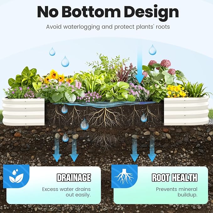 Quictent Galvanized Raised Garden Bed Kit, 8x4x1 ft Oval Metal Planter Box for Vegetables, Strengthened by Crossbar, Beige, 2PCS