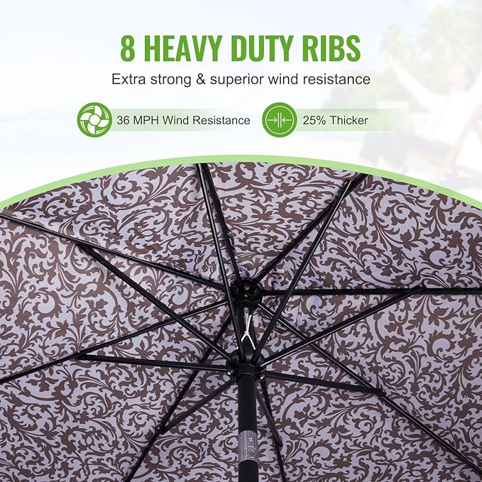 Backyard Expressions 9 ft. Patio Umbrella, Market Table Umbrella w/Tilt and Crank, 8 Ribs