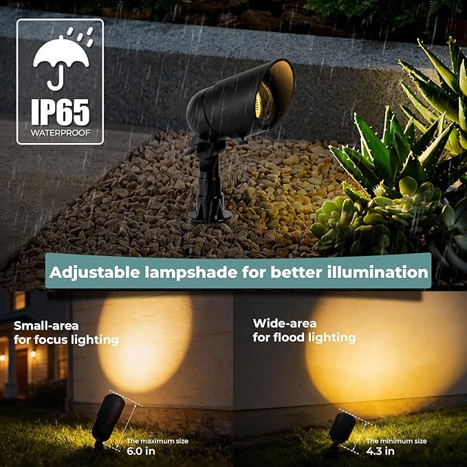 Gardencoin Low Voltage Landscape Spotlight, 12V LED Outdoor Landscape Lighting, Landscape Spot Lights Wired for Garden and Yard, Aluminum Up Lighting Fixture with 5W MR16 Replaceable Bulb (6 Pack)