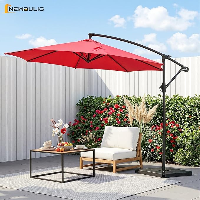 NEWBULIG 10FT Patio Umbrella, Offset Cantilever Outdoor Patio Table Umbrella, UV Protection, Fade Resistant Fabric, Easy Tilt Adjustment for Pool, Deck, Garden, Backyard