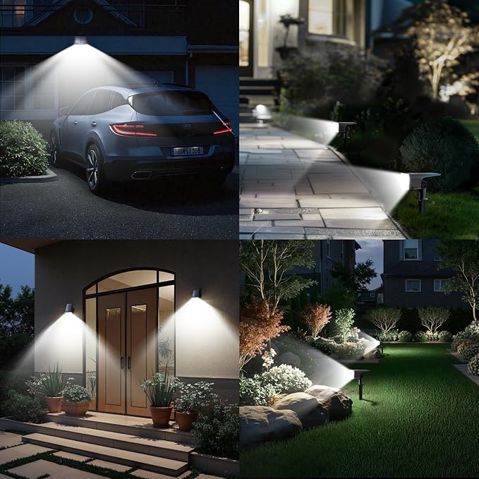 TECKNET Spot Lights Outdoor with 59 LED, 4 Pack Solar Lights Outdoor Waterproof IP65, Auto On/Off Solar Spot Lights, 3 Lighting Modes Solar Powered Garden, 2-in-1 Solars Landscape Light (Cool White)