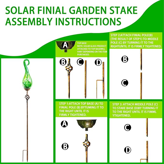 Garden Solar Lights Outdoor, Decorative LED Pearlized Glass Spiral Garden Stake with Finial, Hand Blown Glass and Metal Outdoor Decoration, 3 x 36 Inch (Green)