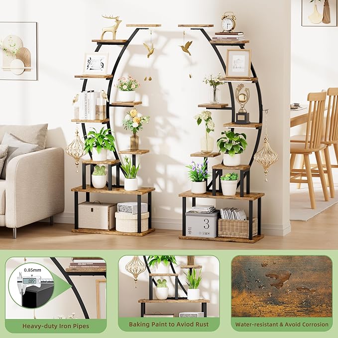 Plant Stand Indoor with Grow Lights, 9 Tiered Metal Plant Shelf, 64" Tall Plant Stand for Indoor Plants Multiple, Large Plant Rack Display Shelf, Curved Plant Holder for Living Room, Patio