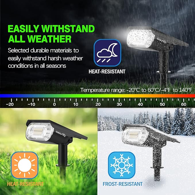 Solar Spot Lights Outdoor 1000 Lumens, 64 LEDs IP67 Waterproof Landscape Lighting with 4 Modes - 2-in-1 Solar Spotlight & Pathway Light for Garden, Yard, Patio Decor, 4 Pack