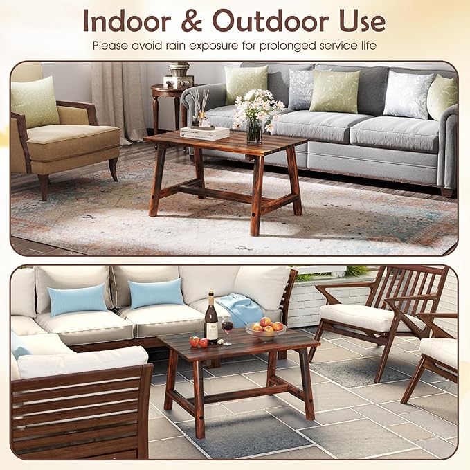 Tangkula Outdoor Coffee Table, Solid Wood Patio Desk with Slatted Tabletop, Rectangle Side Table for Garden Lawn Porch Balcony Poolside Living Room