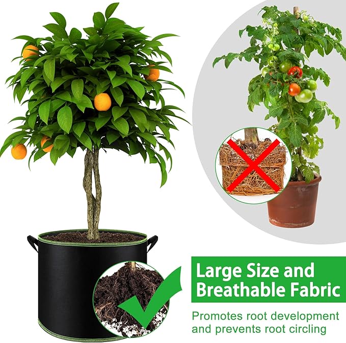 NACHLYNN 5-Pack 7 Gallon Grow Bags Thickened Nonwoven Fabric Pots with Handles Heavy Duty Aeration Fabric Pots Plant or Fruits Flowers Plant for Gardening