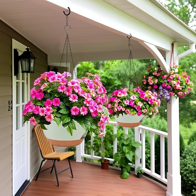 2 Pack 12 Inch Self Watering Hanging Planters for Indoor Plants, Large Green Brown Plastic Hanging Pots with Chains for Outdoor Patio Garden Home Decor Green Brown