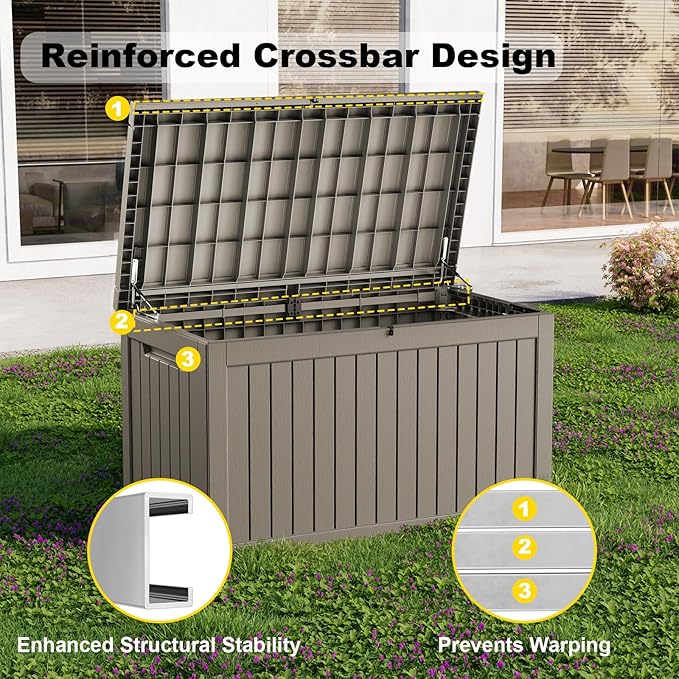 Deck Box - 280 Gallon Large Outdoor Storage box,Waterproof Patio Furniture and Storage Deck - Lockable and UV Resistant, Perfect for Pool and Outdoor Use, Weatherproof Resin, Lockable (Light Brown)