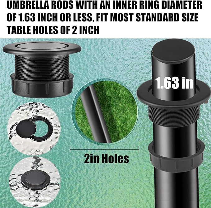 Patio Table Umbrella Hole Ring Plug Cap Set, Yard Parasol Table Hole Cover Insert Black Thicker Patio Table Hole Plug Ring for Cafes, Outdoor, Milk Tea Shops, Camping