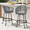 DWVO Outdoor Counter Height Bar Stools Set of 2, Patio Swivel Bar Chairs with Soft Cushions, 360° Rotation, Bar Height Rattan Chairs for Backyard, Poolside, Garden, Gray
