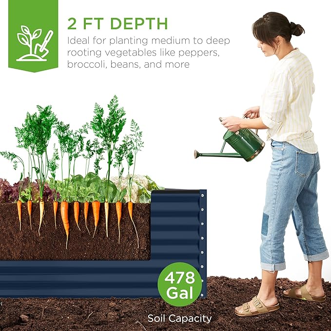 Best Choice Products 8x4x2ft Outdoor Metal Raised Garden Bed, Deep Root Planter Box for Vegetables, Herbs & Flowers, 478-Gallon Capacity, 100% Non Toxic Materials - Navy