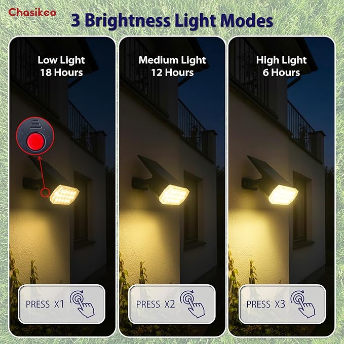 Solar Lights Outdoor Waterproof, 3 Lighting Modes Solar Spot Lights Outdoor, LED Solar Spotlights, Ultra Bright Dusk-to-Dawn Uplights for Garden, Landscape, Yard, Pathway, IP65, Auto On/Off