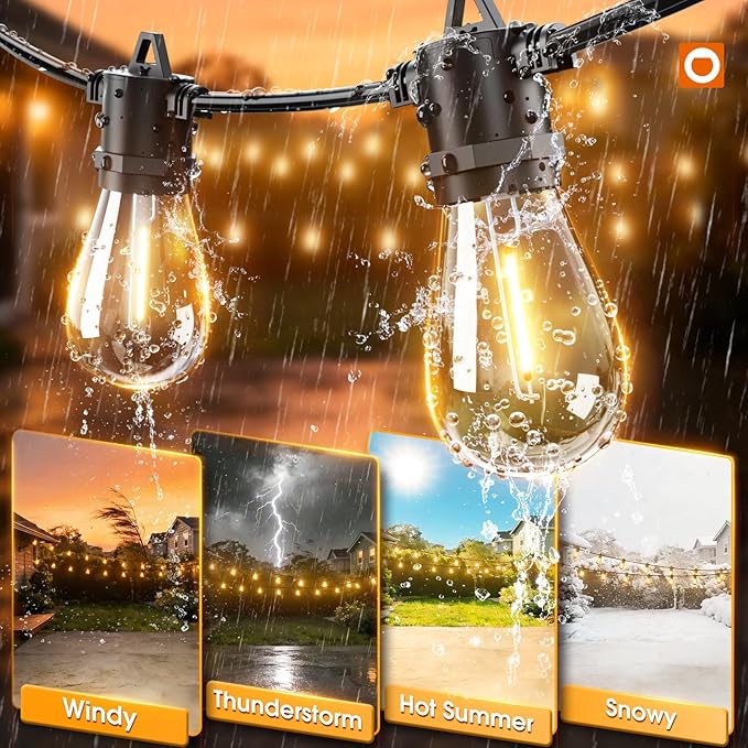 addlon 200FT(4-Pack*50FT) LED Outdoor String Lights with Edison Shatterproof Bulbs, Heavy-Duty and Weatherproof Strand, Commercial Grade Patio Lights, Decorative for Garden or Patio, Black