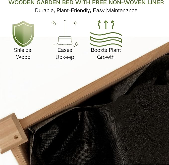 3-Tier Raised Garden Bed with Fabric Liner, Wood Elevated Planter Box with Dovetail Joint Design, 3 Dividable Bed Kit for Vegetables/Herbs/Flowers, Outdoor Gardening for Patio, Lawn, Balcony