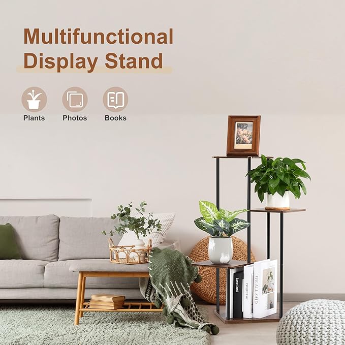 4 Tier Plant Stand Indoor Outdoor, Wood Metal Corner Shelf, Multiple Flower Pot Rack Holder Shelves, Planter Shelf Display Storage Organizer for Patio Living Room Balcony (Black)