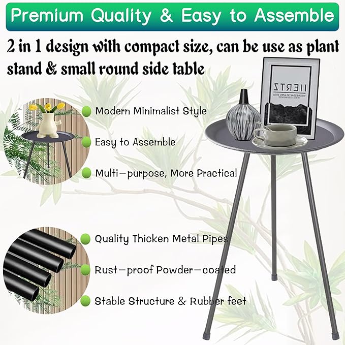 Plant Stand, 20'' Tall Plant Stand Indoor Outdoor, Rust-proof Small Patio Table Round Metal Side Table, Multi-role Plant Stool Small Outdoor Side Tables for Patio Garden Home Decor