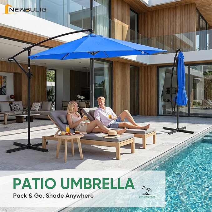 NEWBULIG 10FT Patio Umbrella, Offset Cantilever Outdoor Patio Table Umbrella, UV Protection, Fade Resistant Fabric, Easy Tilt Adjustment for Pool, Deck, Garden, Backyard