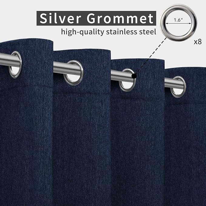 Easy-Going Linen Look Outdoor Curtains Waterproof Windproof Porch Curtains, Soft Thicken Outdoor Privacy Curtains for Patio, Gazebo, Grommet Top and Tab Bottom Drape, 1 Panel, 54x108 inch, Navy