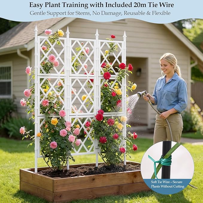 5.25FT Garden Trellis for Climbing Plants Outdoor, White Iron Pipe Support Fence, Metal Wall Trellis Climbing Frame, Trellis for Potted Plants Indoor for Ivy Vines Vegetable Flower
