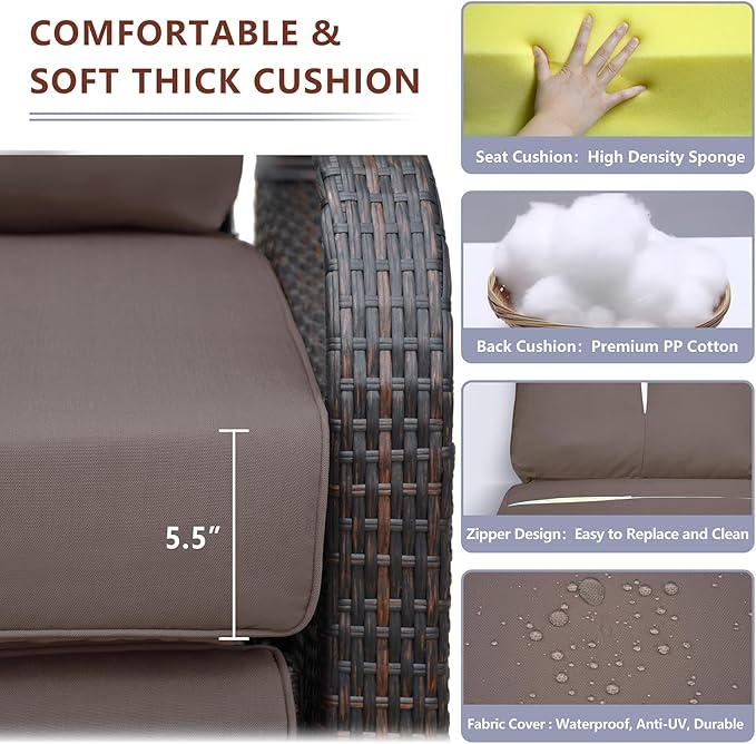 ATR ART TO REAL Outdoor Recliner, Outdoor Wicker Recliner Chair with 5.5'' Thickness Cushions, Automatic Adjustable Rattan Patio Chaise Lounge Chairs, Aluminum Frame, Anti-UV and Rustless