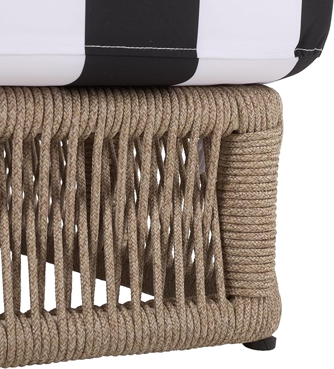 SAFAVIEH Outdoor Patio Furniture Collection - Gillian Heather Tan Rope Daybed, Black Stripe Cushion, Coastal Sunlounger, Fully Assembled (PAT7527E)