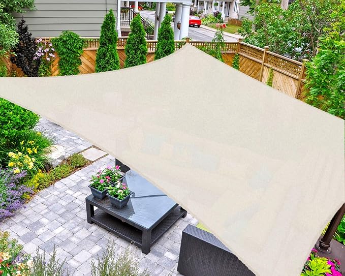 AsterOutdoor Sun Shade Sail Rectangle 10' x 10' UV Block Canopy for Patio Backyard Lawn Garden Outdoor Activities, Cream