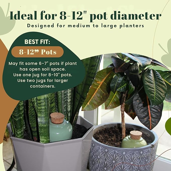 Terracotta Self Watering Planter Insert - Set of 4 Clay Ollas with Slim Bottom for Easy Soil Insertion, Glazed Top, Slow-Release Plant Watering System for Indoor & Outdoor Plants