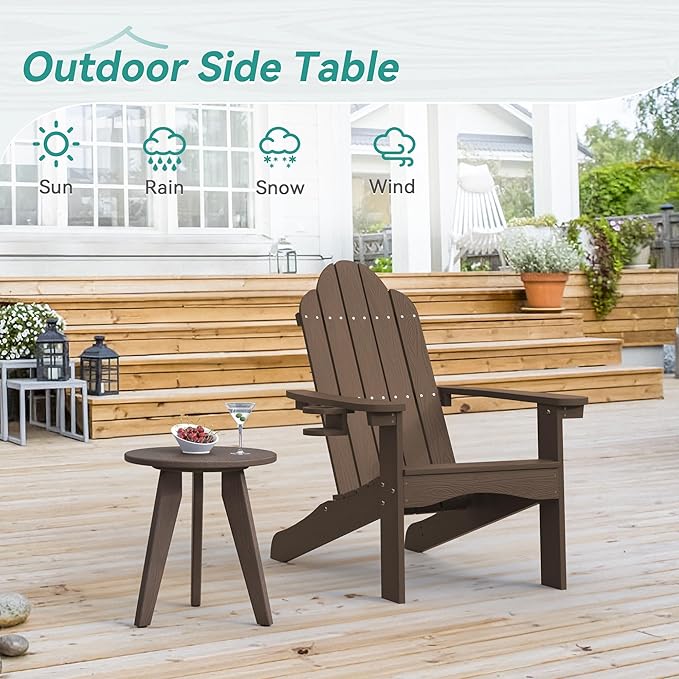 Outdoor Side Table, HDPS Outdoor Table, Small Round Side Table Weather-Resistant, Outdoor Side Tables for Patio, Porch,Deck,End Table for Plant Stand, Dark Brown
