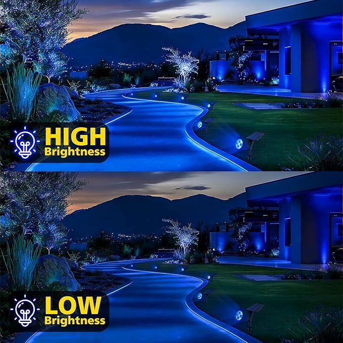 T-SUN Blue Solar Spotlights, Solar Lights Outdoor Waterproof, Auto ON/Off Adjustable Solar Garden Pond Lights for Tree, Patio, Yard, Garden, Driveway, Stairs, Pool Area (Blue- 2 Pack)