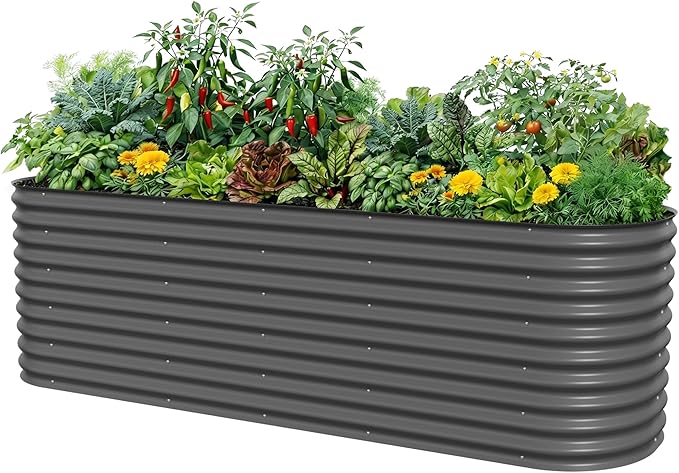 32" Extra Tall Raised Garden Bed Kits, 4 x 8 x 2.7ft Raised Planter Box Outdoor, 2.5 x 9.5 x 2.7ft Deep Root 10 in 1 Modular Metal Raised Beds for Gardening Vegetables Flowers Fruits - Modern Gray