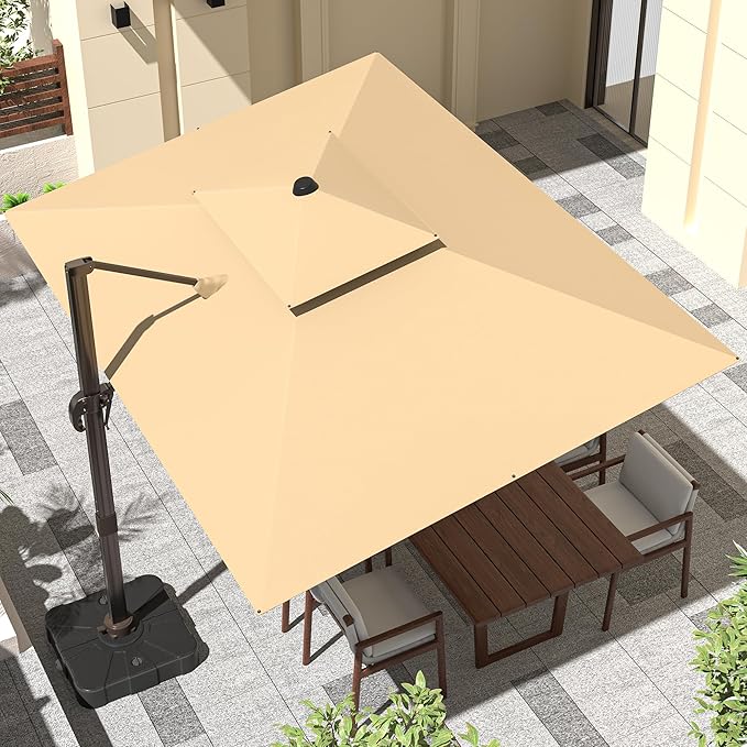 9' X 12' Cantilever Outdoor Patio Umbrellas with Base Included, Large Rectangle Umbrella Heavy Duty 360°Rotation Offset Umbrella for Garden Deck Pool Patio,Brown