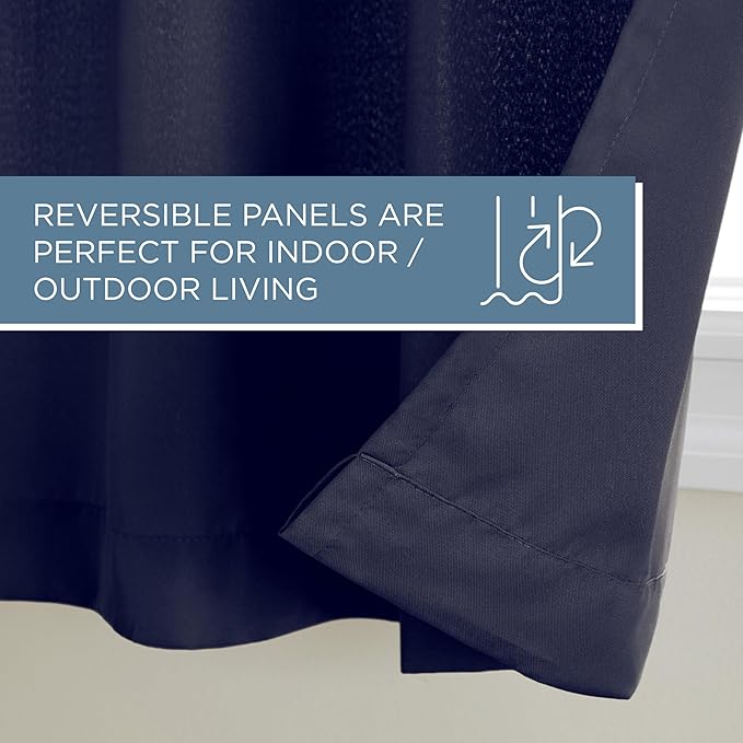 Town & Country Basics Cabana Solid Heavyweight Indoor Outdoor Curtains, Light Filtering Opacity with Grommet Top, Water Repellent, 2-Pack Set, 54"x63", Dark Navy