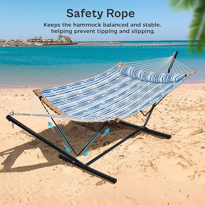 SUPERJARE Hammock with Stand, 2 Person Heavy Duty Hammock Frame, Detachable Pillow & Strong Curved-Bar & Portable Carrying Bag, Perfect for Outdoor & Indoor - Graffiti Blue
