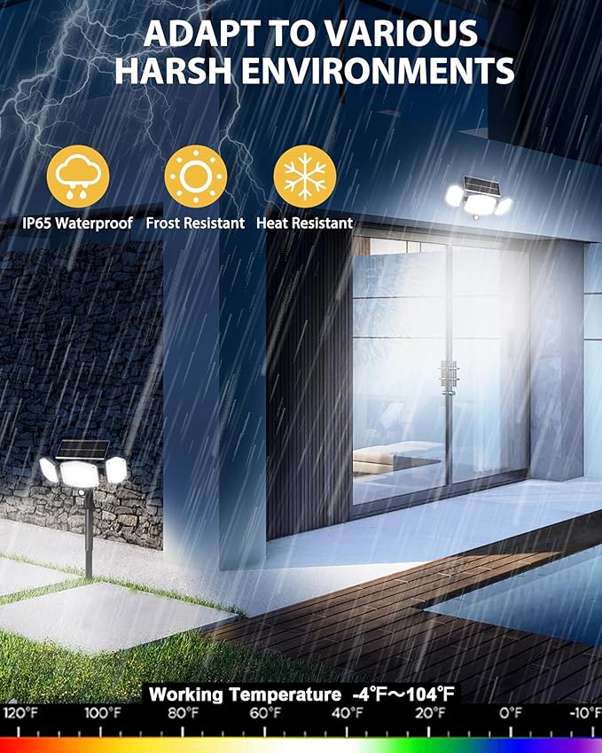 Solar Motion Sensor Outdoor Lights with Stakes, In-Ground or Wall Mount, 270° Wide Angle Illumination, 208 LED Solar Powered Security Flood Lights, IP65 Waterproof, 2 Pack