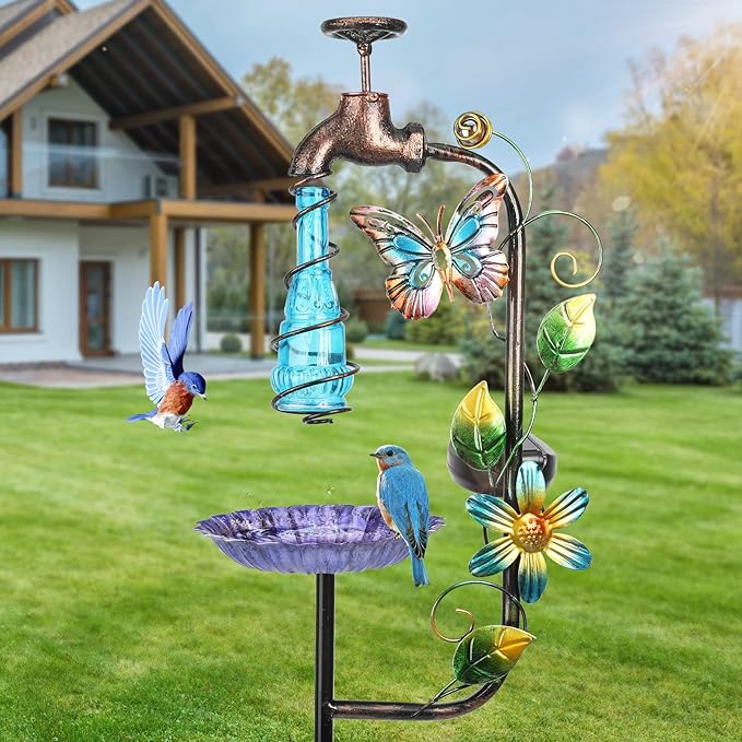 Bshine Solar Garden Decoration Outdoor Light - Waterdrop Metal Hummingbird Solar Stake,Waterproof Garden Decor Path,Lawn and Yard Art Gift for Mom, Blue