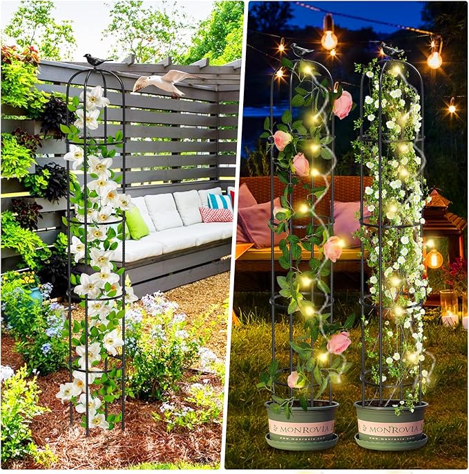 Tower Obelisk Garden Trellis for Climbing Plant，6.3FT/75.6" Rustproof Metal Potted Plant Climbing Support for Indoor Outdoor Flowers Vegetable Fruits Vines Support (1PCS)