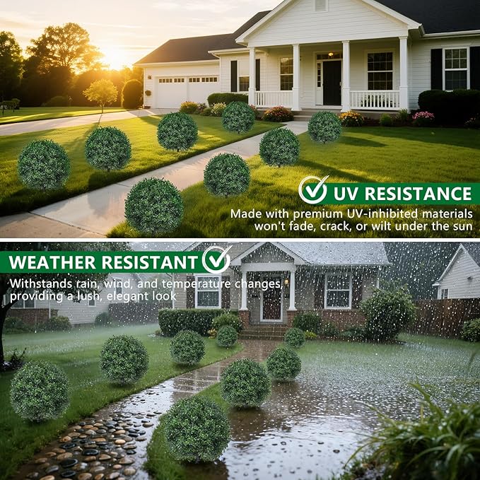 Artificial Boxwood Topiary Trees with Ground Spike,2 Pieces Fake Pine Shrubs Bushes, UV Resistant Faux Evergreen Cypress Tree Plants for Indoor Outdoor Planters Front Porch