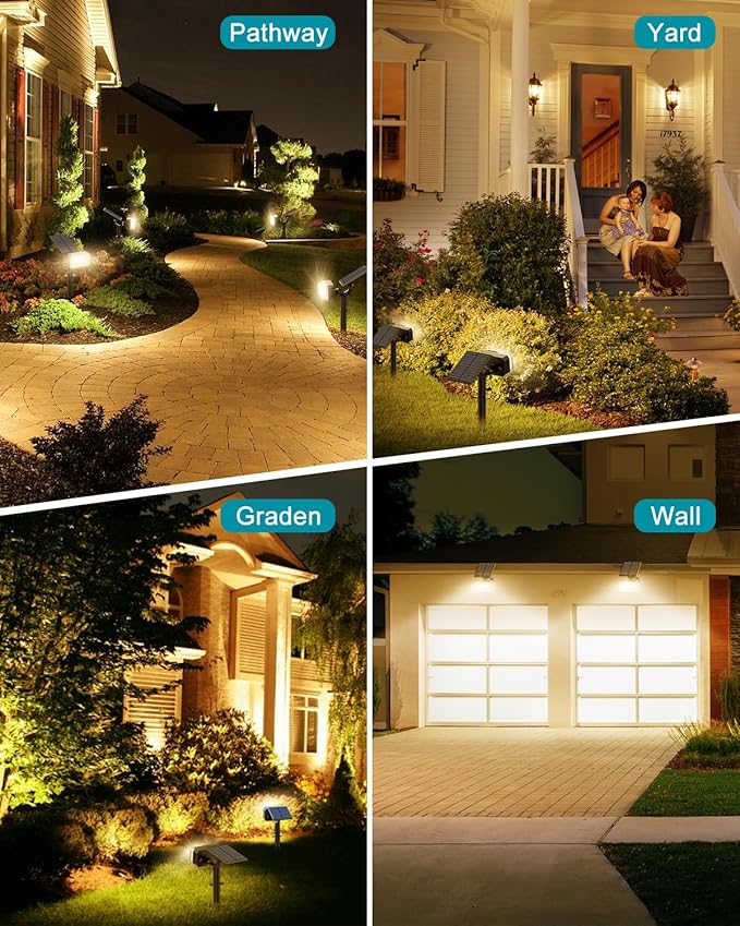 102 LEDs Solar Spot Lights Outdoor Waterproof IP65, [ 4 Modes/8 Pack] Solar Spotlights, Adjustable Light & Panel Landscape Flood Powered Lights for Yard Garden Pathway Wall Tree(Warm White)