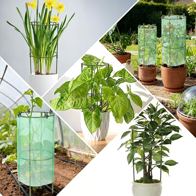 17.7" H Plant Support Stake Cage, Round Plant Support Garden Flower Stakes with Plastic Protective Film, Plant Cages for Indoor Outdoor Small Plants,Tomato, Peony, Hydrangea