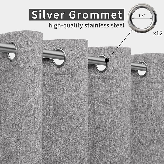 Easy-Going Linen Look Outdoor Curtains Waterproof Windproof Porch Curtains, Soft Thicken Outdoor Privacy Curtains for Patio, Gazebo, Grommet Top and Tab Bottom Drape, 1 Panel, 110x108 inch, Grey