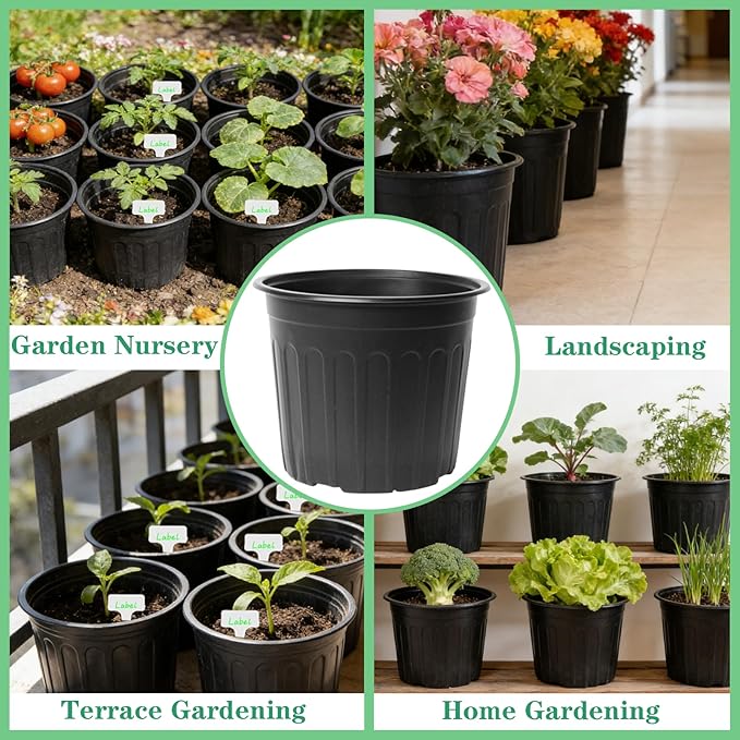 50-Pack 2.5 Gallon Flexible Plastic Plant Pots,Thickened Soft Seed Starting Container for Indoor Outdoor Plants, Seedlings, Vegetables, Succulents and Cuttings
