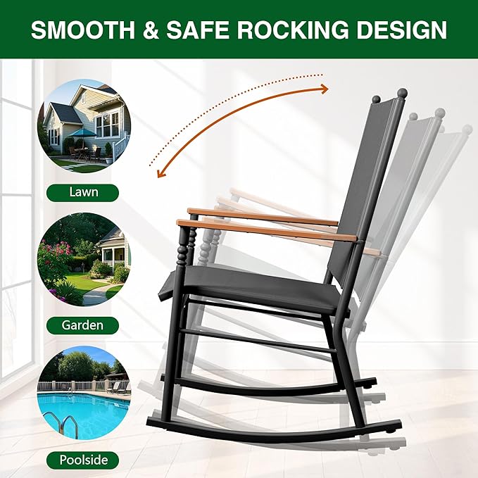 Shintenchi Outdoor Rocking Chairs Set of 2,Upgraded High Back Patio Rocking Chair Set,Breathable Textilene Fabric Outdoor Rocking Chair for Porch,Patio,Garden,Balcony,Black