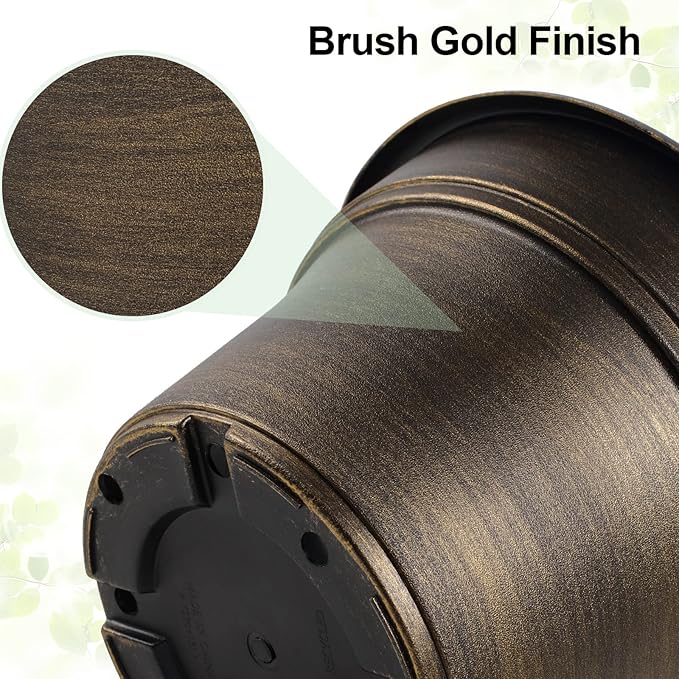 Plant Planters Pots Set of 6 Pack 6 Inch, Plastic Flower Pot For Indoor Plants With Drainage Holes & Trays, Resin Decorative Container Sets With Saucer For House Outdoor Garden Planters Dark Gold