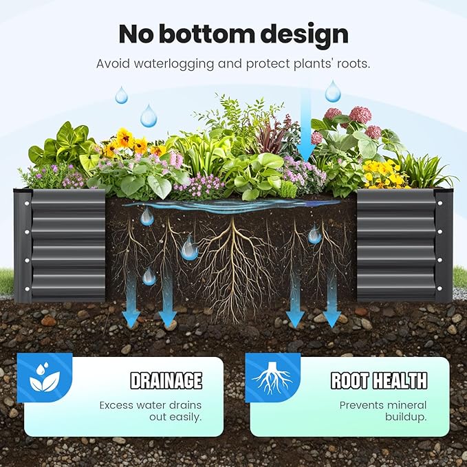 Quictent Galvanized Raised Garden Bed 4x3x1 Ft Metal Planter Box for Vegetables Bottomless for Backyard Dark Grey 2PCS