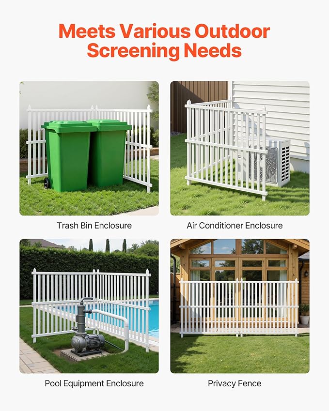 VEVOR 48" W x 48" H Vinyl Fence Panels, Air Conditioner Fence, Outdoor Privacy Screens for Trash Can, Pool Equipment Enclosure, Privacy Screen Kit Strip Panels (2 Panels)