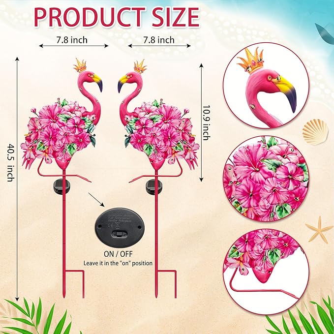 Hexagram Flamingo Yard Decor, Flamingo Solar Lights Outdoor with 2 Pack, Pink Metal Garden Solar Stake Lights, Outside Stakes Decorations for Patio Pathway Lawn
