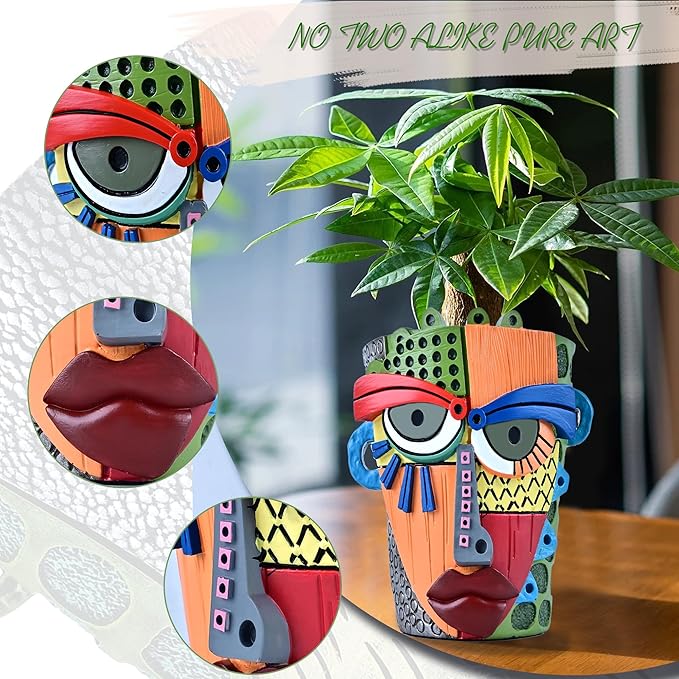 Abstract Face Planter Pots for Plants,Hand-Painted Colorful Flower Pots with Drainage, Indoor Outdoor Garden Decor Gift(Modern,Small)