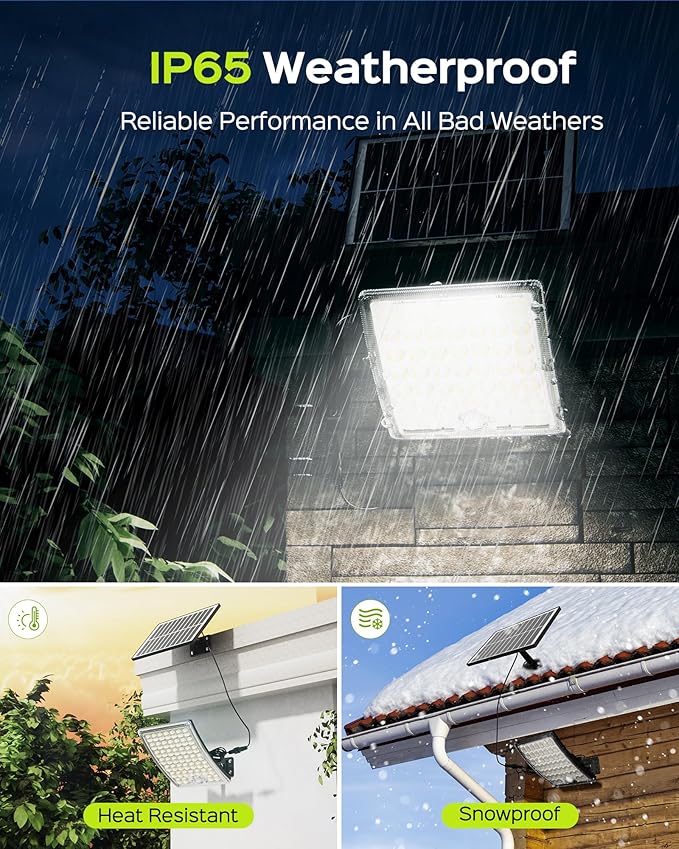 JACKYLED Solar Lights Outdoor Waterproof, Motion Sensor Security Flood Lights Convex Lens Amplified 50% Brighter with 16.4ft Extension Cord, Security Light for Barn, Porch, Backyard,2-Pack